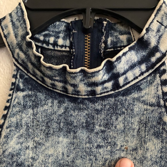 Vibrant MIU Y2K Bodycon Acid Wash Side Contrast Denim Dress S - Picture 14 of 16